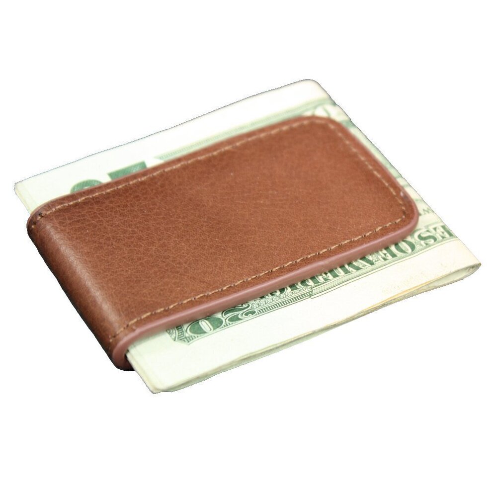 2547 Tan Leather Magnetic Money Clip